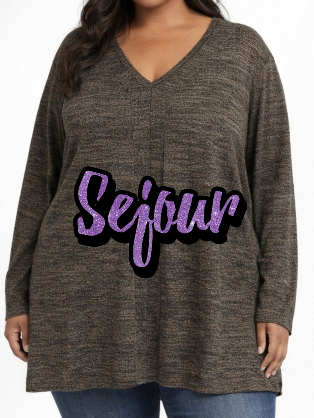 Sejour Size 3X Pullover Sweater Heather Gray long-sleeve v-neck sweater